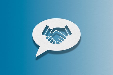 Speech bubble on blue background, Handshake