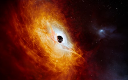 Bright core of a distant galaxy illuminated by a supermassive black hole.