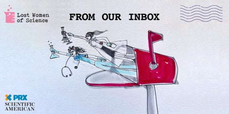 Two cartoon scientists burst out of a mailbox with the words "From Our Inbox" above it