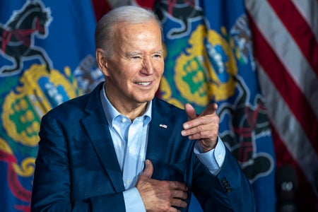 President Biden speaking with pointed finger.