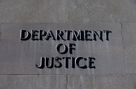 United States Deptartment of Justice building sign.